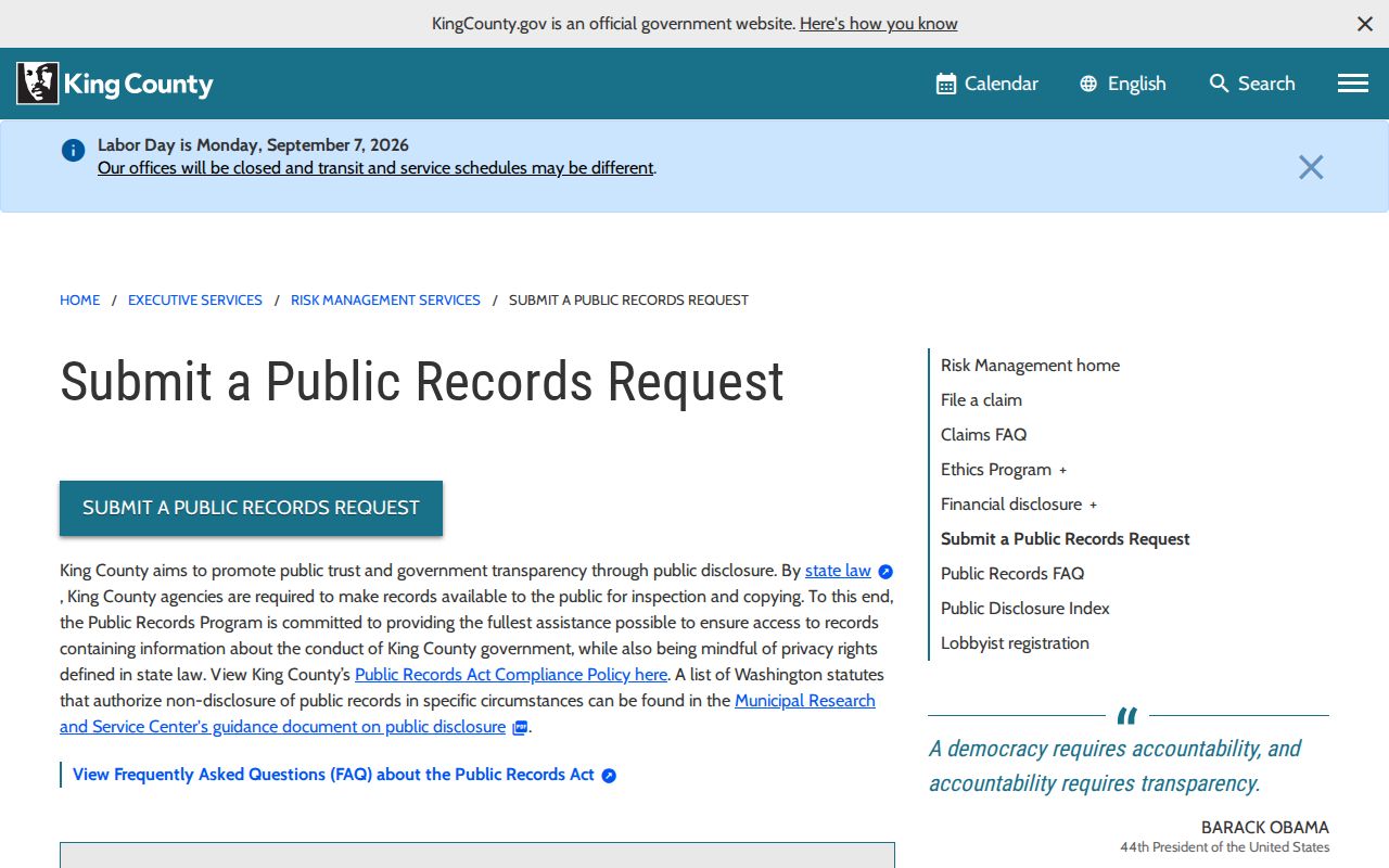 King County residents directory public records request portal