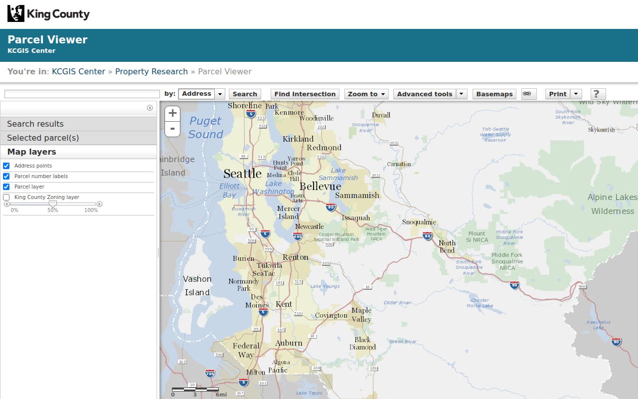 King County neighbors Parcel Viewer for selecting neighboring parcels