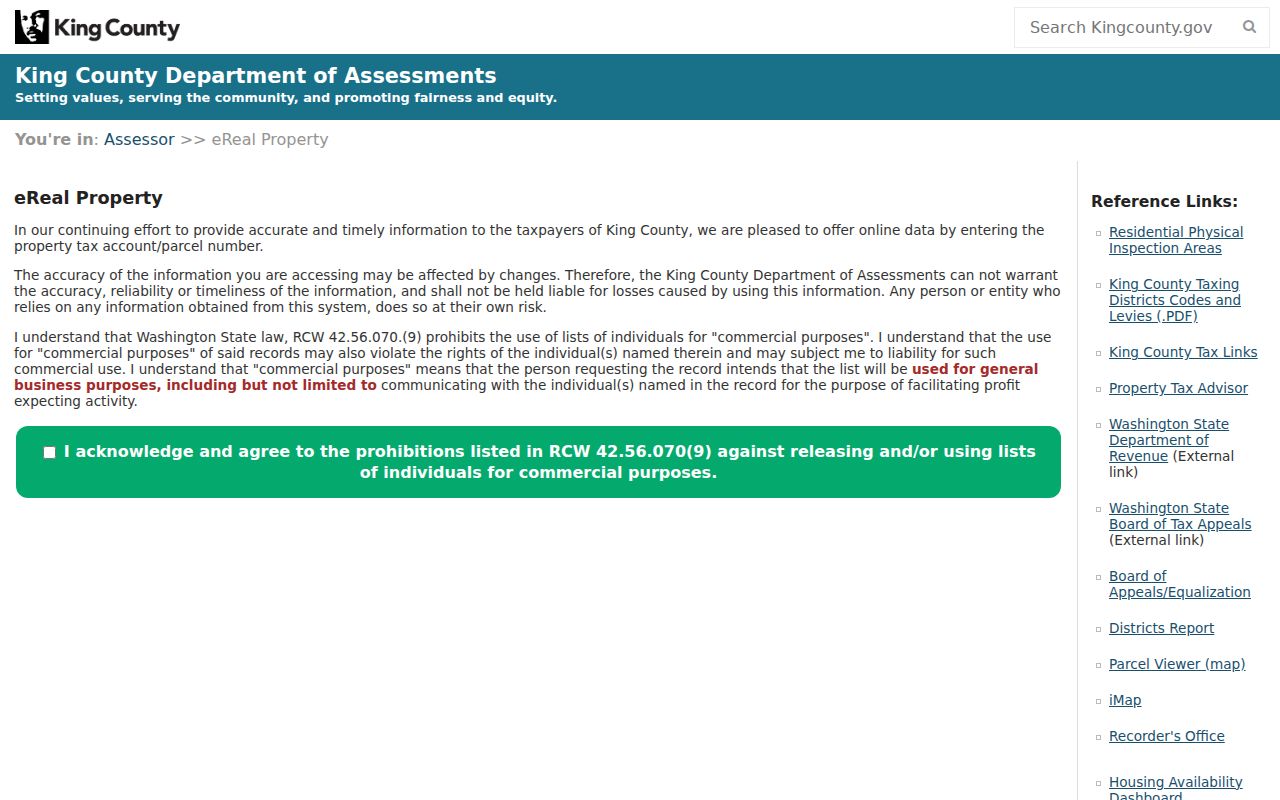 King County residents directory assessor property search